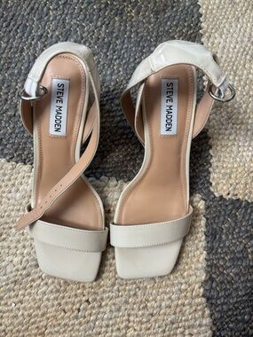 Steve Madden Ivory Patent Square-Toe Strap Heels